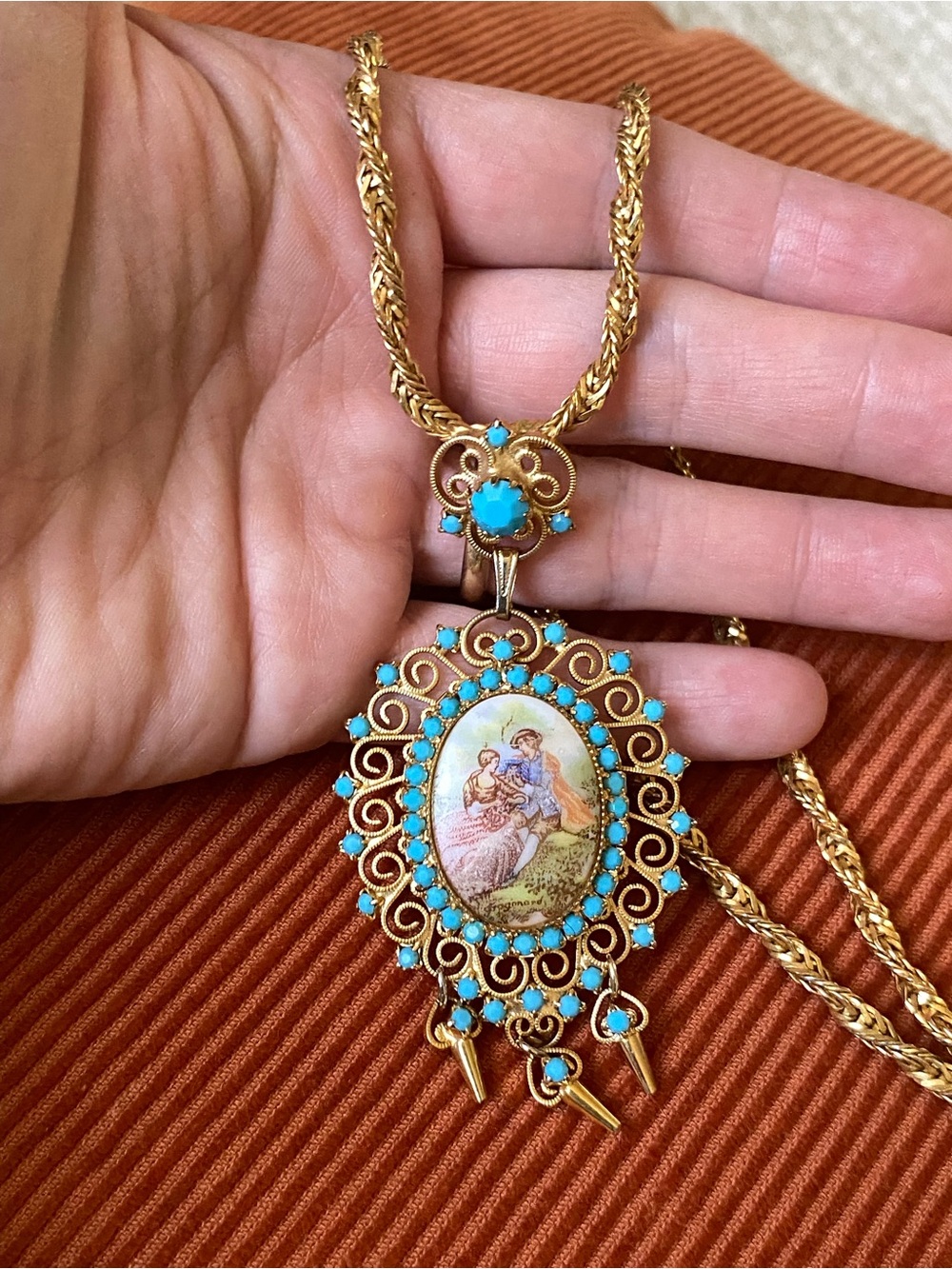 Vintage Juliana DeLizza & Elster Necklace Victorian Scenery Pendant